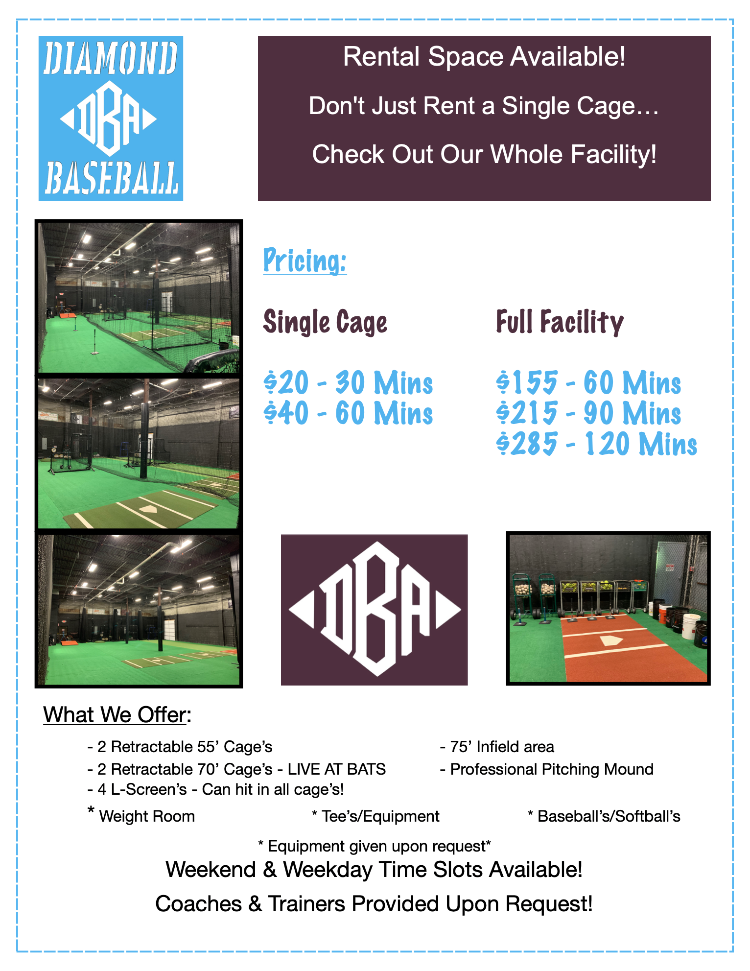 Indoor baseball softball training facility winter workouts suffolk county